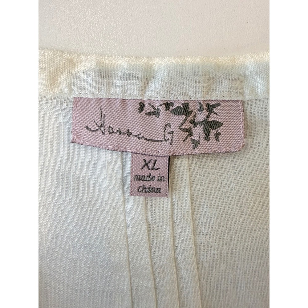 Hanna G Linen Tunic Blouse Womens XL White V-Neck Pintuck Coastal Minimalist - Picture 9 of 11